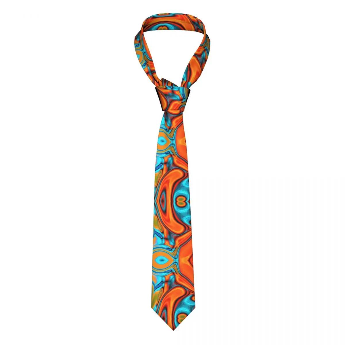 Modern Turquoise Orange Swirls Necktie Men Women Polyester 8 cm Marble Neck Tie for Men Casual Wide Suits Accessorie